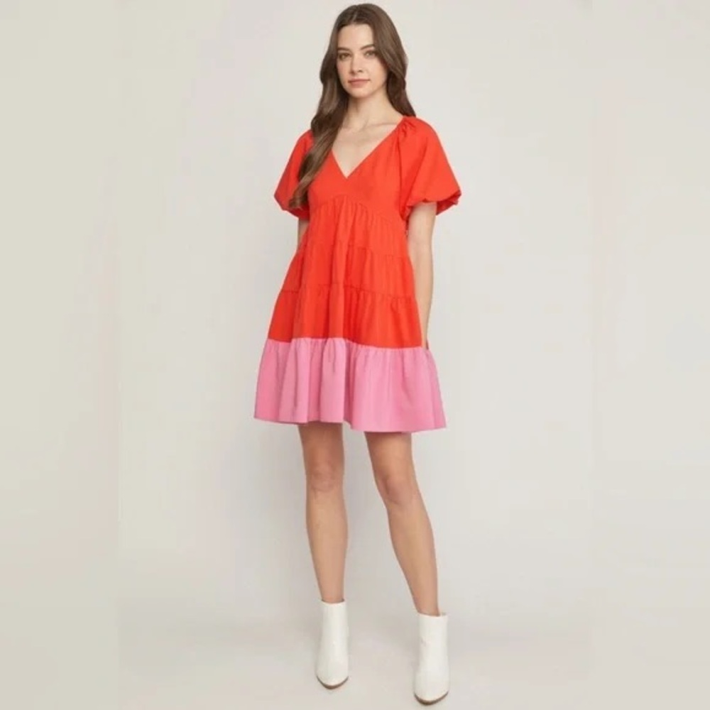 STAUD Red/Pink Corsica Mini Dress - Picture 1 of 6